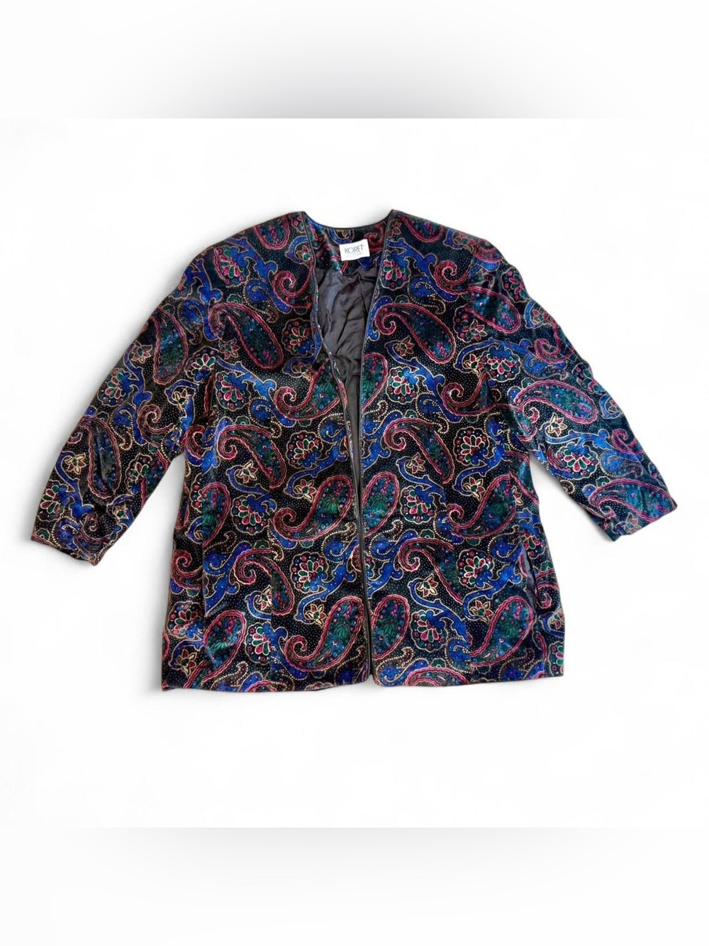 80s Paisley Velvet Koret Blazer with 3/4 Sleeves